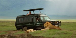 Safari car in Ngorongoro crater